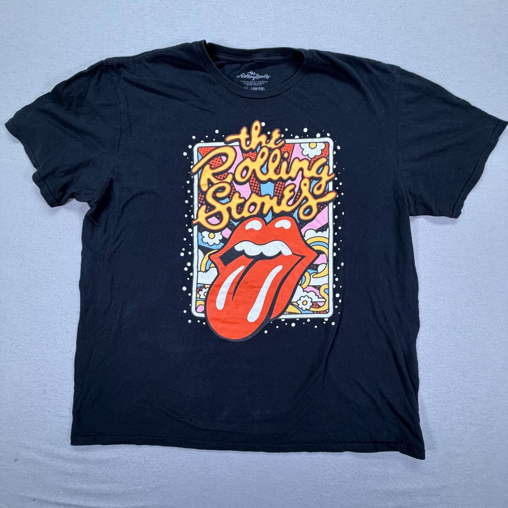 The Rolling Stones Graphic Tee Mens XL Black Psychedelic Tongue Logo